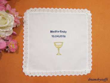 Tuch Kommunion Taufe Spitze Stickerei Motiv Name + Datum