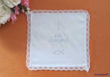 Tuch Taufe Stickerei Spitze Motiv Glassteine Name + Datum