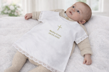 Taufaufleger feine Spitze Stickerei Name/Datum + Motiv