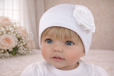 Taufmütze mit Rose Baby Mädchen