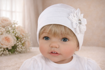 Taufmütze Blume mit Umschlag Baby Mädchen