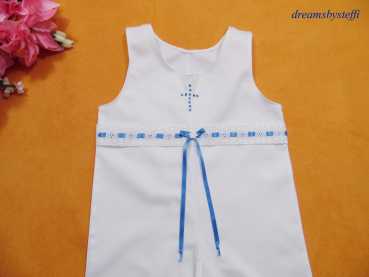 Oberteil Latzhose mit Satinschleife, Spitze und Kreuz blau