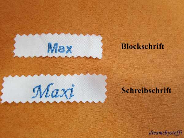 Ansicht Blockschrift und Schreibschrift in blau