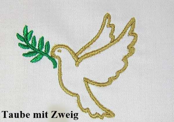 Gesticktes Motiv goldene Taube mit grünem Zweig