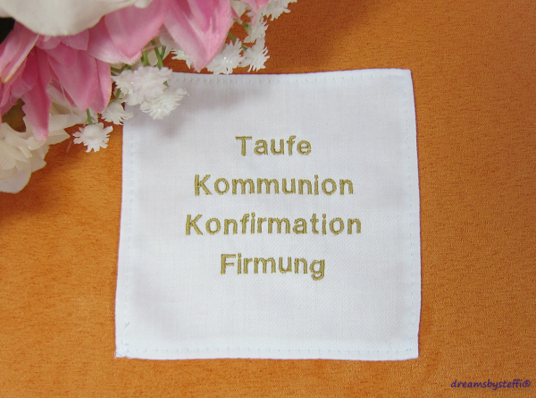 Ansicht der verschiedenen Anlässe dür das Tuch in goldener Blockschrift