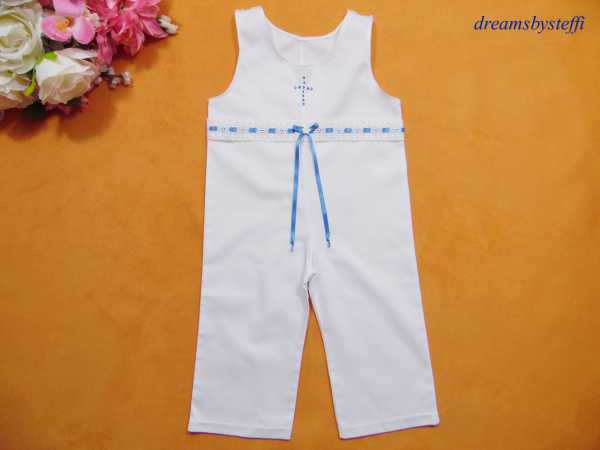 Tauflatzhose + Satinschleife + Spitze mit Satinband in blau